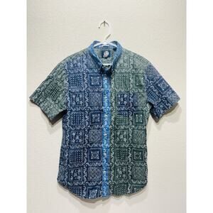 Vtg Reyn Spooner Shirt Men L Patchwork Green Blue Sailboat Nautical